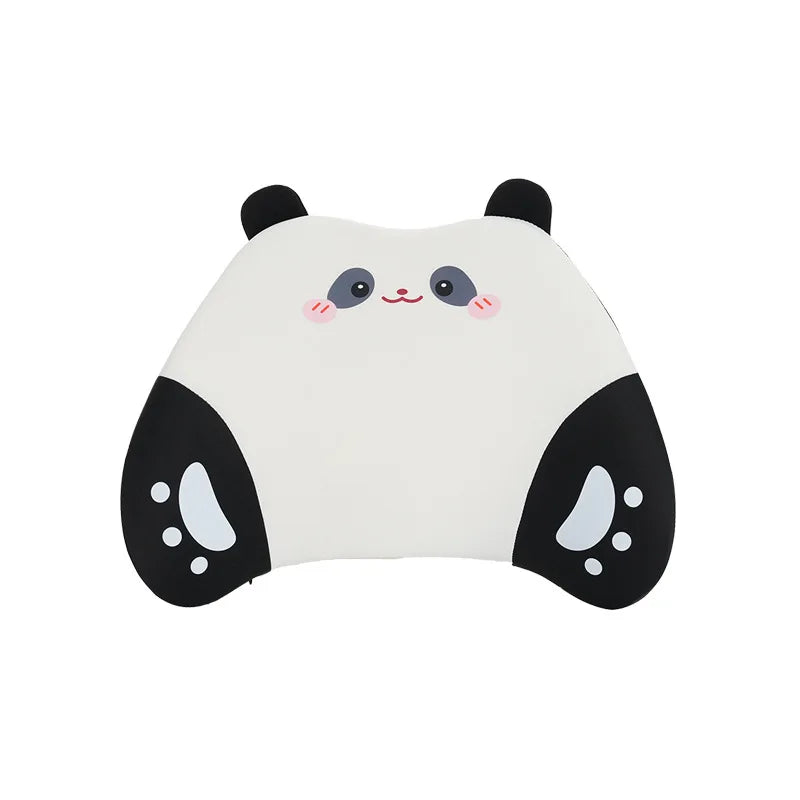 A white and black cartoon panda car seat cushion set.