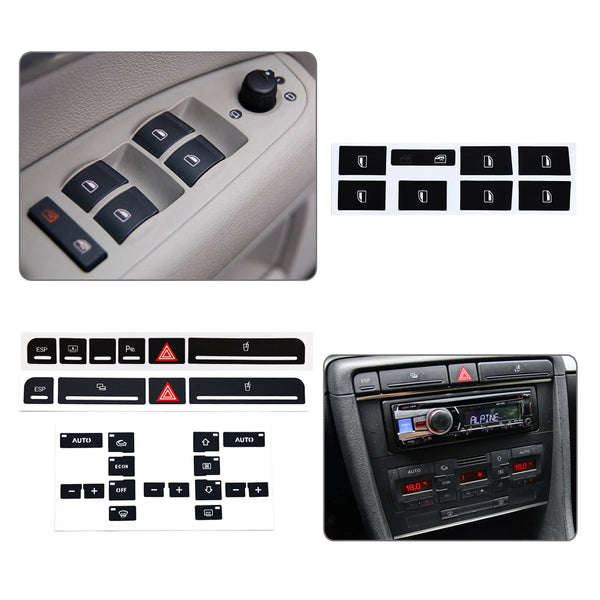 A set of power window switch repair kits including various components and a complete control panel assembly.