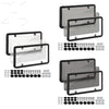A set of license plate protectors for US and Canada vehicles, shown with various mounting plates and screws.