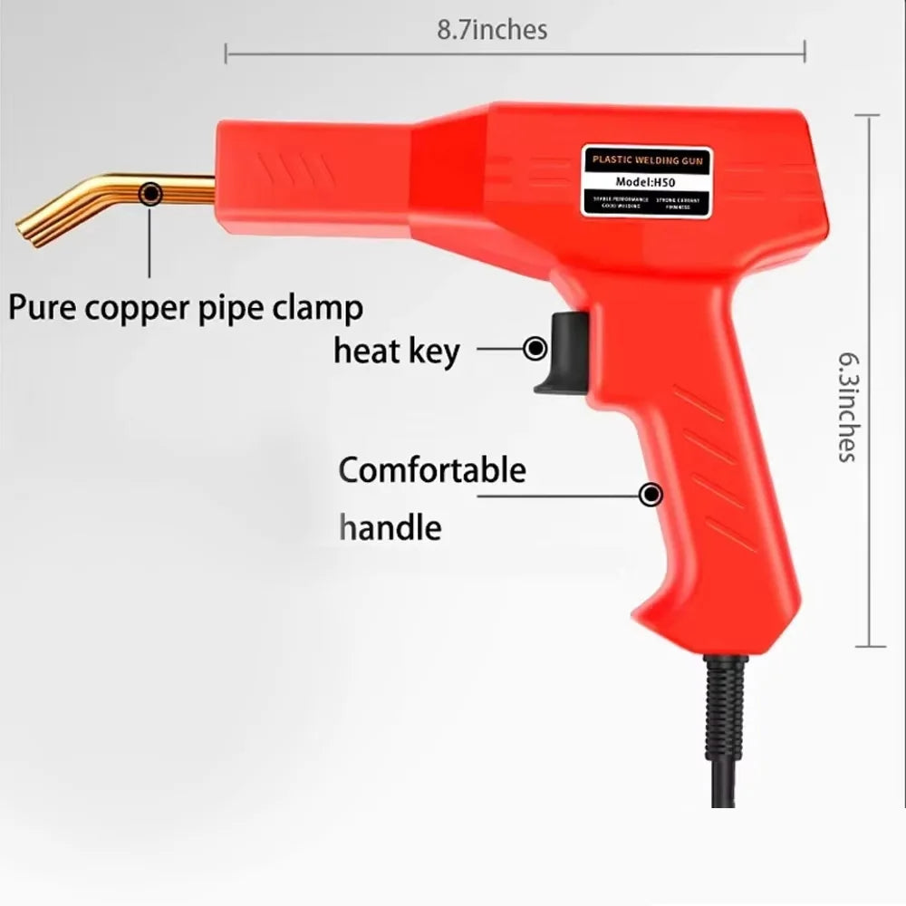 A red plastic welding gun tool with a pure copper pipe clamp and a comfortable handle.