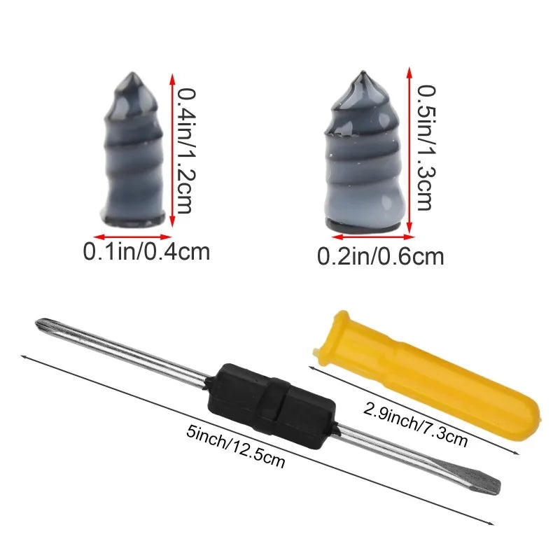 Set mit Reifenpannenreparaturwerkzeugen inklusive Flicken und Reparaturkit mit verschiedenen Größen.