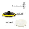 A kit for car polishing and detailing featuring a connecting rod, a back pad, and a wool buffer.