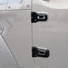 Close-up of a silver vehicle door featuring black hinge cover trim.
