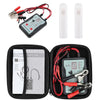 A fuel injector tester and cleaner kit with wires, tools, and a portable device in a black case.
