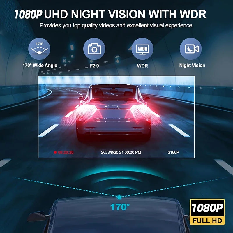 Caméra de nuit 1080P UHD avec vision nocturne, vue grand angle d'une voiture la nuit.