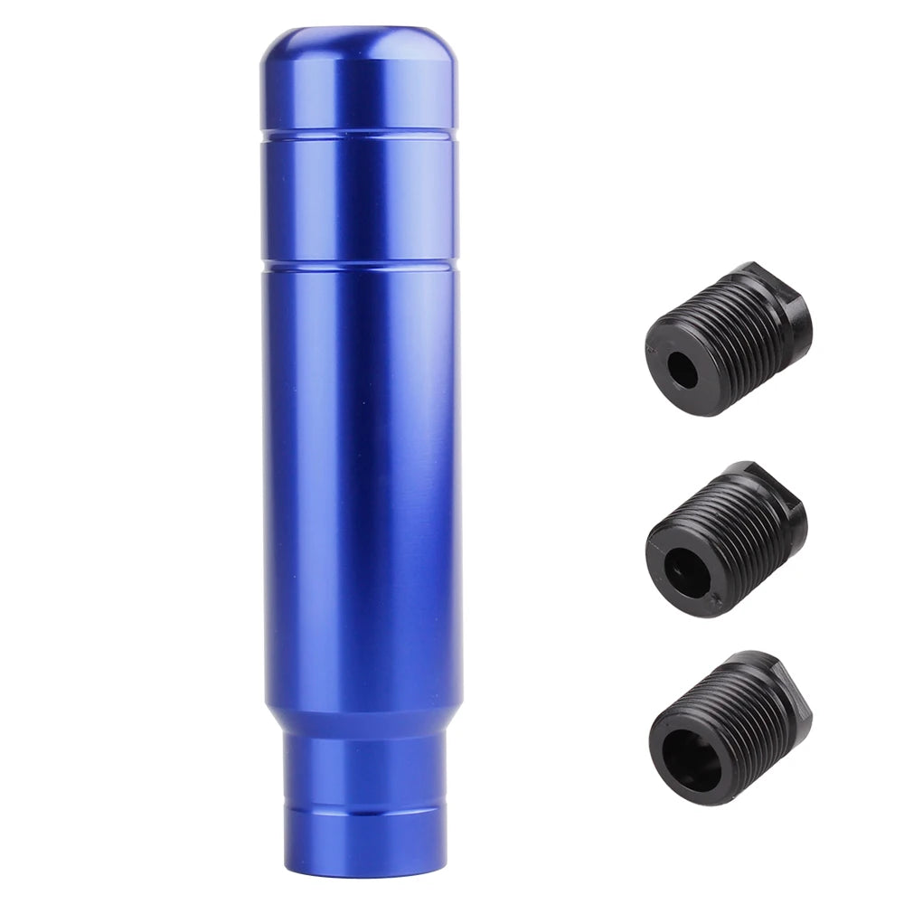 A blue JDM style aluminum gear shift knob with a universal fit.