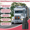 A truck brake caliper socket is shown with compatibility lists for various European trucks and trailers.