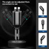 A universal car charger with a retractable cable shown in various adjustment angles.