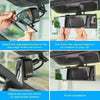 Step-by-step guide showing how to attach, adjust, and finish installing an anti-glare wide angle car mirror.