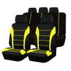 Black seat and cushion covers with yellow accents shown in a row.