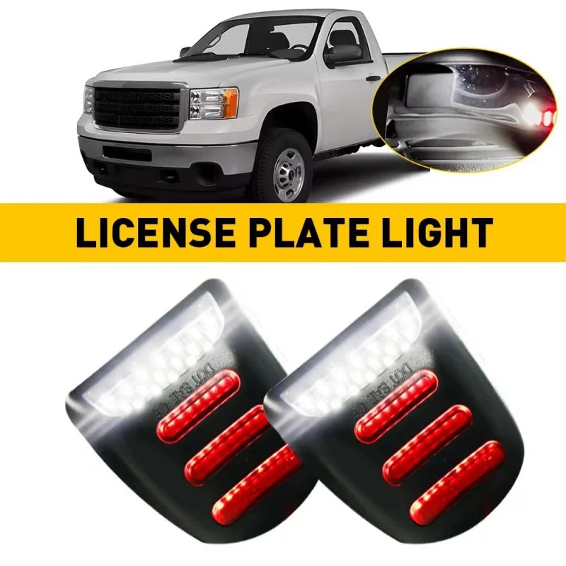 Pair of red SMD LED license plate lights designed for Chevrolet trucks