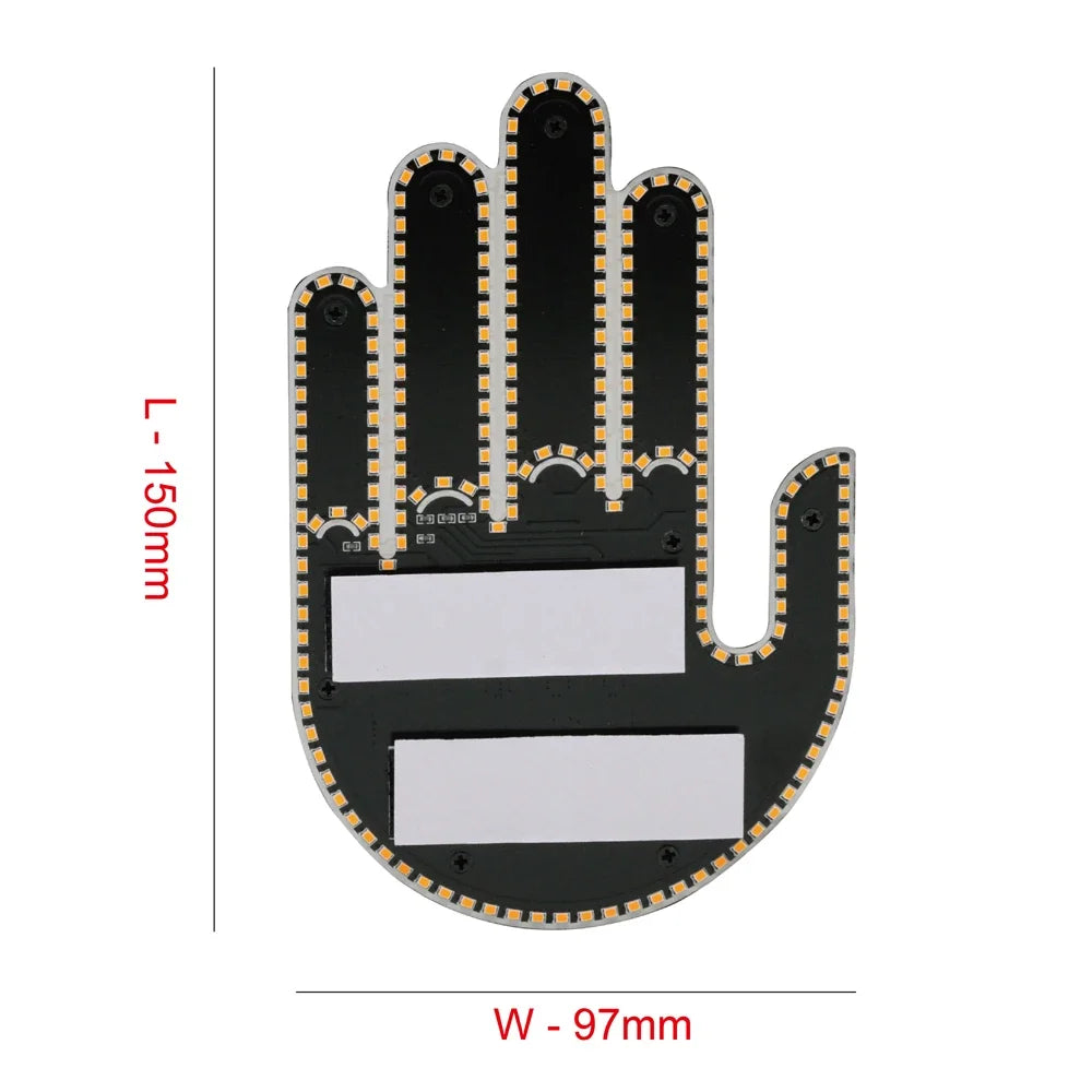A black finger light component with a five-fingered shape and a rectangular area, measuring 97mm wide and 150mm long.