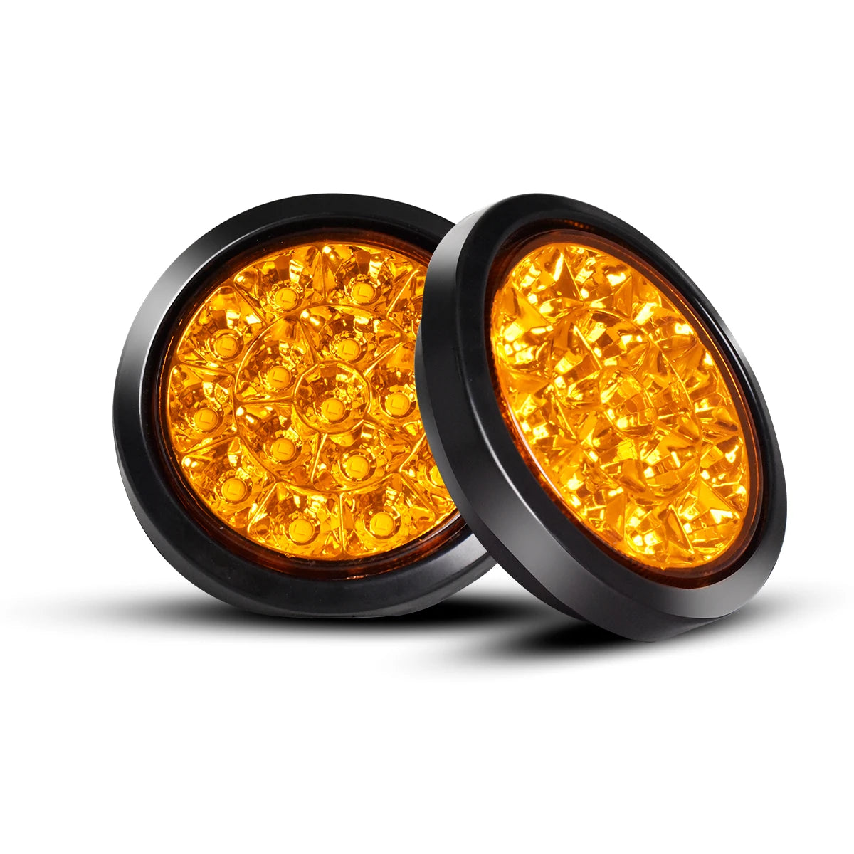 A pair of dual high-brightness truck tail lights with amber lenses and black housings.