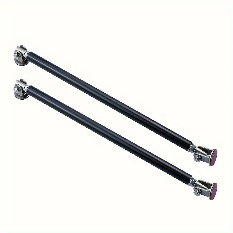 Two black adjustable metal front lip support rods with silver fittings.