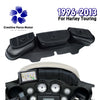 A black motorcycle fairing storage bag designed for Harley Touring motorcycles, shown with an attached dashboard mount.