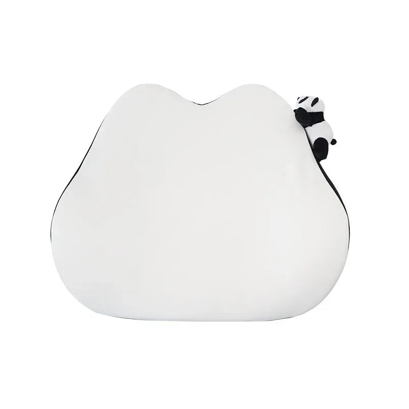 A white cartoon panda car seat cushion set with black ears visible on the side.