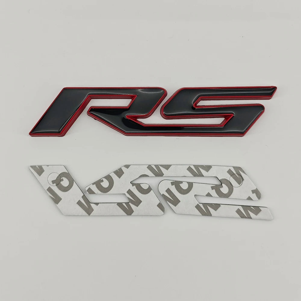 A black and red 3D metal SS/RS emblem badge for Chevrolet vehicles.
