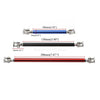 Three lengths of universal adjustable bumper lip splitter rods in blue, black, and red.