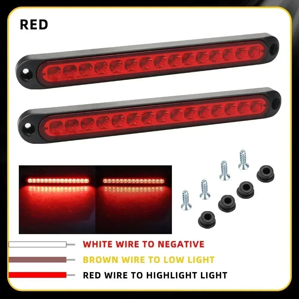 Red LED light bar with wiring options for truck and trailer lighting.