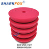 Set of five red finishing polishing sponge pads for car buffing