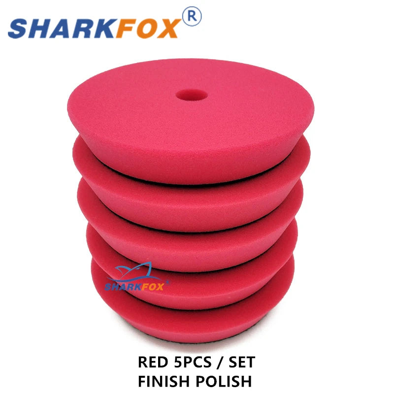 Set of five red finishing polishing sponge pads for car buffing