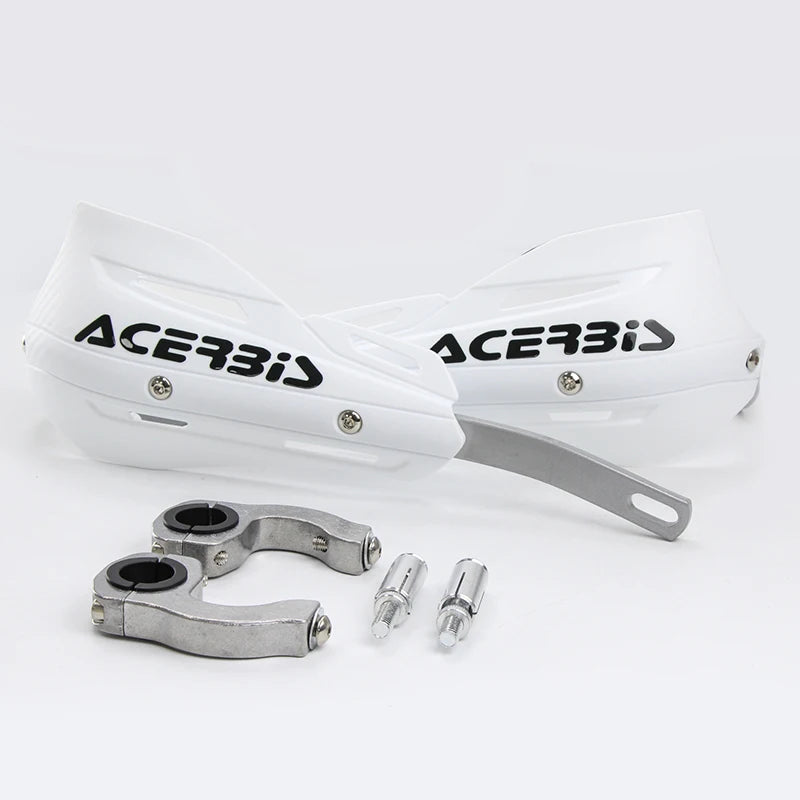 White Acerbis motorcycle handguard protector and mounting hardware components