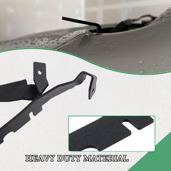 Black heavy duty mounting bracket for an auxiliary LED hood light on a vehicle.