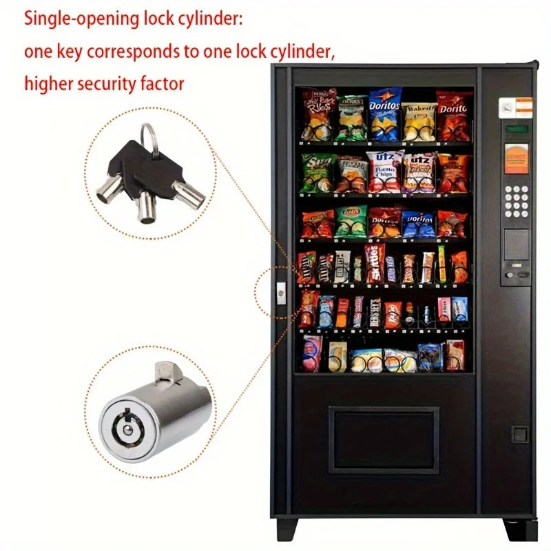 A vending machine with a single-opening lock cylinder and corresponding key, demonstrating a higher security factor.