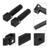 Set of black universal motorcycle foot pegs and footrests shown in various angles