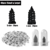 A set of 40 small and large black cone-shaped tire repair plugs, including individual sizes and packaged units.