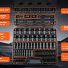 Diagram showing various socket sets and adapters for automotive repair tools